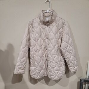 32‎ Degrees Heat Womens Beige Quilted Snap Front Mock Neck Puffer Jacket Large